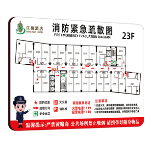 消防疏散示意图定制设计安全疏散指示图应急逃生平面图亚克力消防安全通道指示牌逃生路线图宾馆酒店标志牌贴