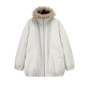 【明星同款】ROSELINGLING环保皮草拼接花苞毛领羽绒服短款派克服