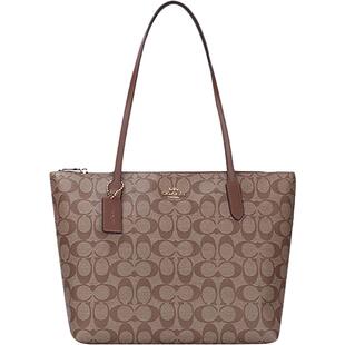 【自营】COACH/蔻驰女士zip 30中号皮质单肩手提拉链托特包4455