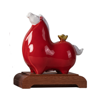 红色陶瓷唐马一对招财家居玄关酒柜桌面摆件办公室吉祥物生肖马