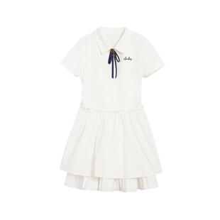紫涵POLO领短袖连衣裙女2026年夏季新款学院风拼接双裙摆收腰短裙