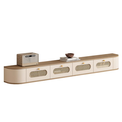 奶油复古风仿藤编悬浮电视柜