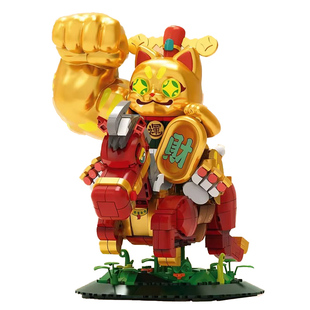 TOPTOY大力招财马上发大财拼装积木招财猫摆件马年新年礼物生日