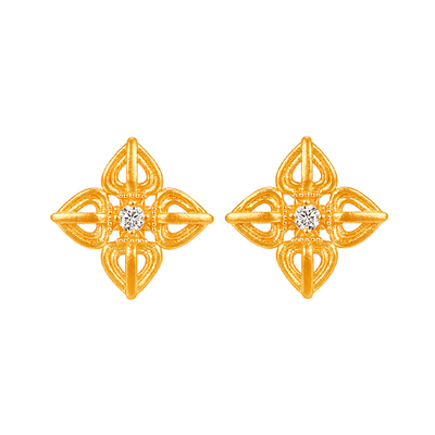 明牌珠宝5G黄金金刚杵耳钉 足金多吉·精诚锆石镶嵌耳饰AFH0446