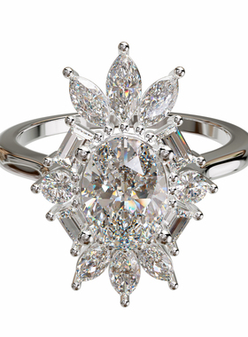 18K金星芒群镶轻奢订婚戒可定制