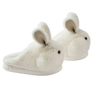 可爱兔子充绒棉拖鞋女秋冬季家居家用学生室内软底毛毛绒保暖拖鞋