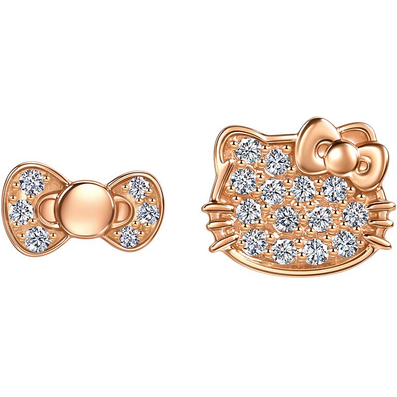 周生生三丽鸥家族Hello Kitty蝴蝶结18K玫瑰金钻石耳钉95791E