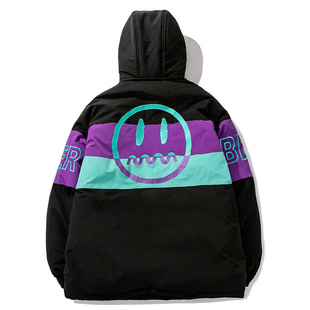 BEASTER小恶魔鬼脸外套撞色潮拼接刺绣魔术贴抽绳保暖休闲羽绒服