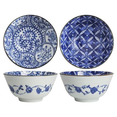 日本进口美浓烧蓝绘陶瓷饭碗汤碗