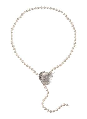 原创赤麻珍珠项链925银镀白金