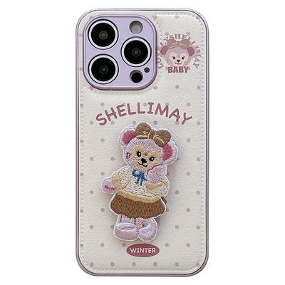 启乾 波点刺绣雪莉玫支架iPhone16/15手机壳适用苹果14/13promax皮质硬壳少女心韩系温柔风可爱卡通新款秋冬