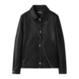 aaaaxbbb“曼哈顿暗夜”pu定制金扣黑色皮衣女休闲酷辣机车短外套