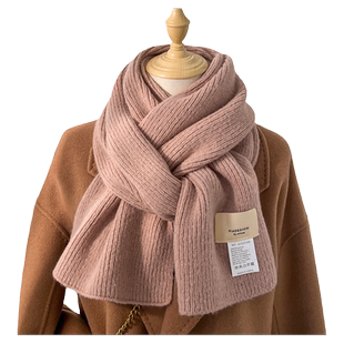 纯墨绿色短围巾男女生韩版百搭秋冬季针织毛线儿童宝宝护颈小围脖