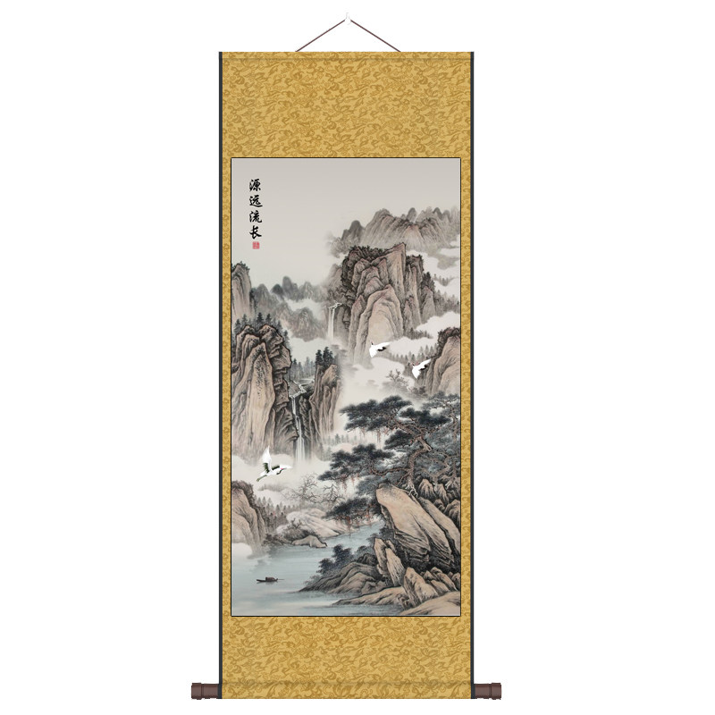 吉祥葫芦九鱼画丝绸礼品字画卷轴画招财花鸟画风水画客厅装饰挂画