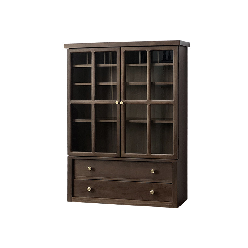 闻森家居北美黑胡桃木茶具文玩玻璃展示柜家用轻奢客厅茶水储物柜