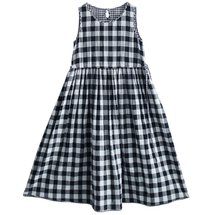 忆旧无袖连衣裙女夏2025新款圆领格子长裙设计感小众裙子正反两穿