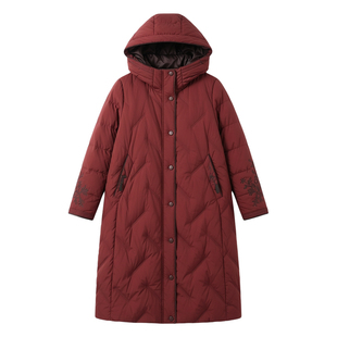 2026年冬季保暖新款90白鹅绒羽绒服中长款刺绣连帽防寒服妈妈女装