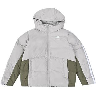 阿迪达斯童装25冬男大童羽绒服厚款儿童三条纹保暖连帽外套KC5927