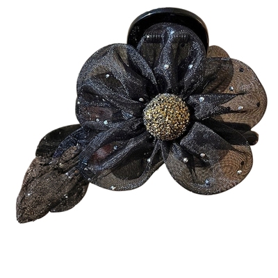 水钻波点网纱太阳花抓夹女2025