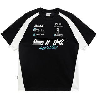 STK SmallTownKid F1方程式拼接赛车短袖T恤潮牌字母印花撞色TEE