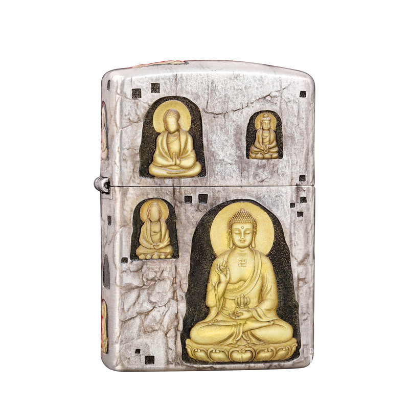 Zippo蚊版洞窟佛影镀银浮雕盔甲
