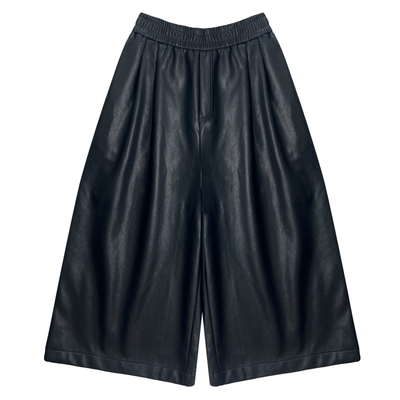 寻笙记ins风高腰黑七分阔腿皮裤