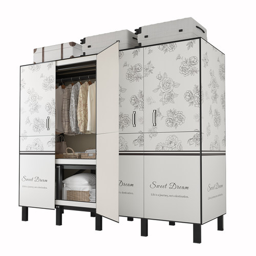 简易组装衣柜卧室家用一体式免安装全封闭加粗加厚出租房结实耐用