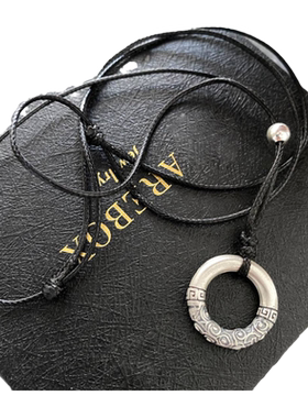 足银复古民族风祥云平安扣黑绳项链男女款简约百搭小众配饰高级感