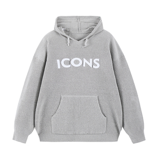 ics丨iconslab贴布绣毛织连帽卫衣美式慵懒风内搭CleanFit男帽衫