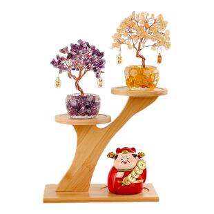 黄水晶发财树财神摆件办公室工位桌面玄学装饰品步步高升好运礼物