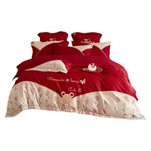 水星家纺婚庆全棉四件套中式床单被套女方陪嫁六件套结婚床上用品