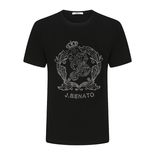 宾度男装春夏季男士动植物元素烫钻休闲短袖T恤男圆领百搭上衣服