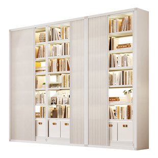 钢制书架带推拉门落地防尘置物架客厅靠墙收纳架家用多层绘本架子