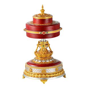 藏村电动转金筒 藏族转金轮 西藏式佛堂树脂八吉祥转经简桌面摆件