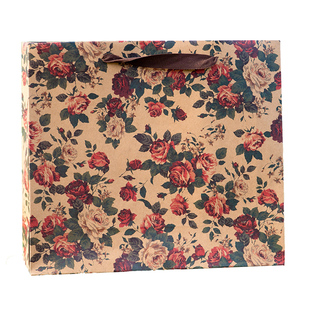 复古玫瑰花牛皮纸袋女装手拎袋购物礼物袋礼品袋服装店礼袋手提袋