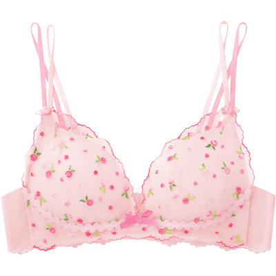 重工玫瑰刺绣小胸聚拢甜美内衣