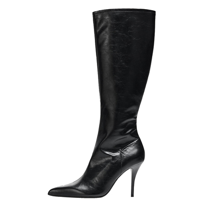 ZA秋冬女靴侧拉链尖头黑色高跟靴