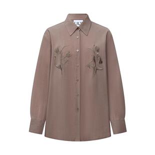 LILY2026春新款女装复古设计感撞色立体花卉刺绣薄款长袖衬衫外套