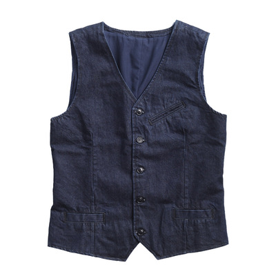 英伦绅士风 红风牛仔条纹马甲赤耳单宁原色马夹复古绅士背心非RRL