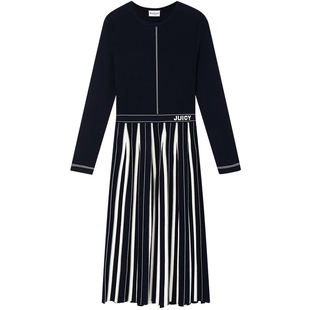 Juicy Couture橘滋连衣裙女2025年秋冬新款优雅气质撞色百褶裙子