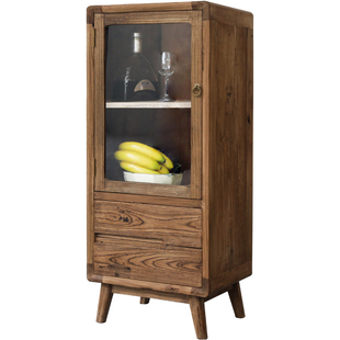 北欧实木电视柜侧边柜组合榆木高矮窄小角柜日式置物酒架展示立柜