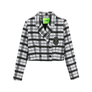 【商场同款】X--MOOM秋季新款学院风黑白格子短款西装外套女