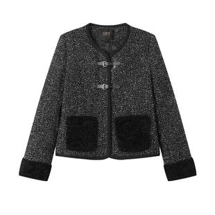 白鹿语小香名媛风加厚鸭绒羽绒服冬通勤拼接圆领口袋外套女