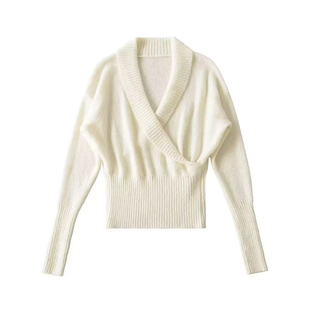 SweetKiki 掐腰小毛衣 交叉V领针织衫收腰气质百搭上衣长袖轻熟风