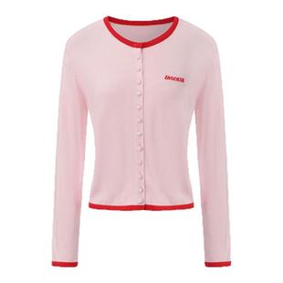 LACERTA 2026春夏新款拼色领边羊毛针织上衣女圆领撞色毛针织衫