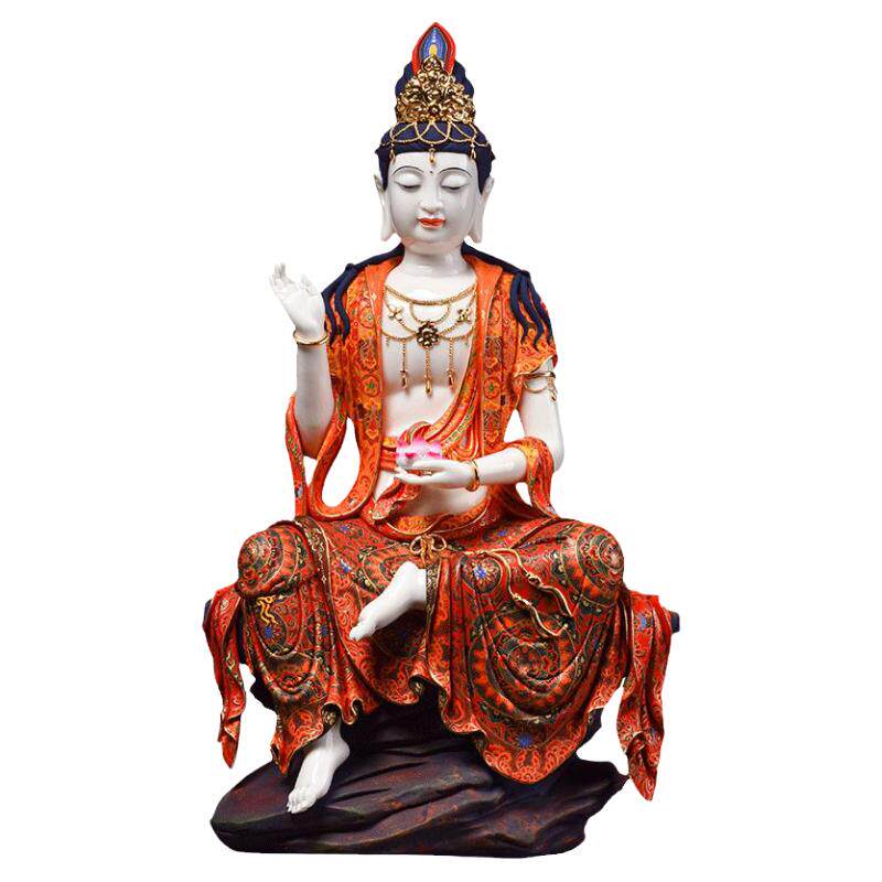 戴玉堂陶瓷摆件《极彩莲花自在水月观音》林建平佛像观世音菩萨