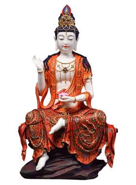 戴玉堂陶瓷摆件《极彩莲花自在水月观音》林建平佛像观世音菩萨