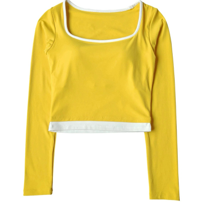 秋冬新款撞色方领长袖T恤瑜伽服