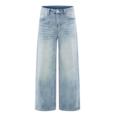 美式复古水洗猫须牛仔裤