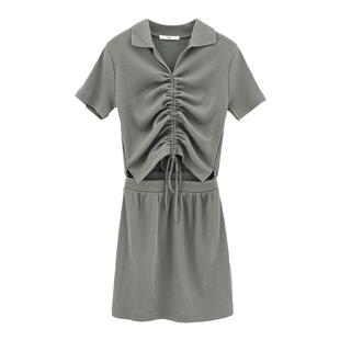 SLY 春季休闲通勤风抽绳假两件针织连衣裙030HSY83-0771